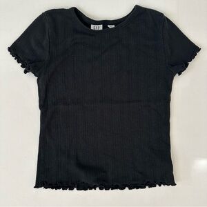 GAP Black Ribbed Top with Ruffled Edges Size S